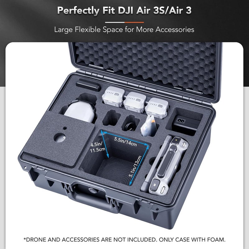 Lykus Titan MA330 Waterproof Hard Case for DJI Air 3S/Air 3 and DJI RC Pro 2, Large Flexible Space, Up to 7 Batteries [CASE ONLY] - Image 3